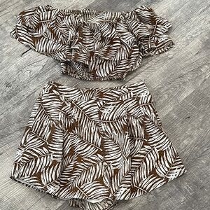 Brown and White Leaf Print Two-Piece Set medium